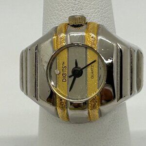 Digits Quartz Two-Tone Adjustable Watch Ring Japan Movement  READ Works
